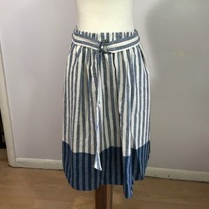 LOFT Linen Blend Blue & White Skirt